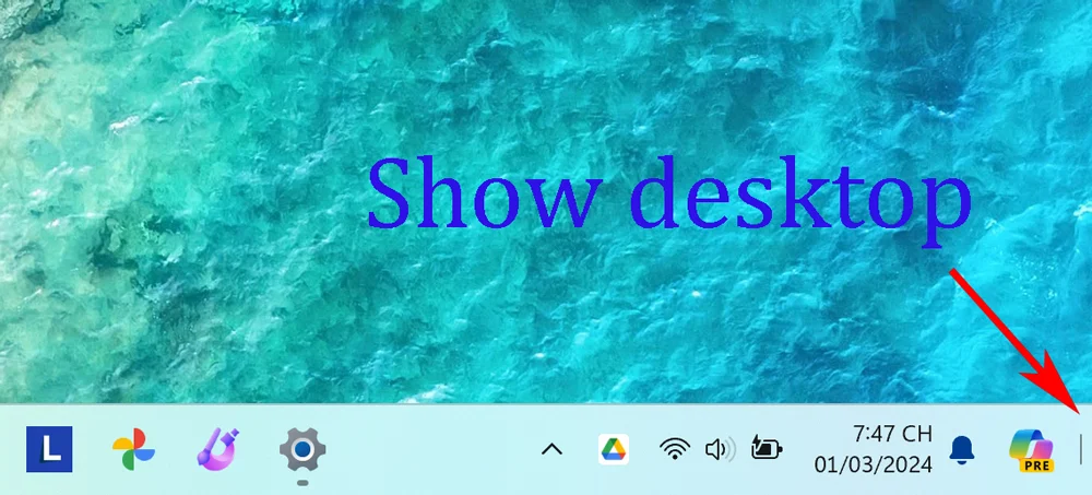 Windows 11 Moment 5: Cách bật lại nút Show desktop trên Taskbar